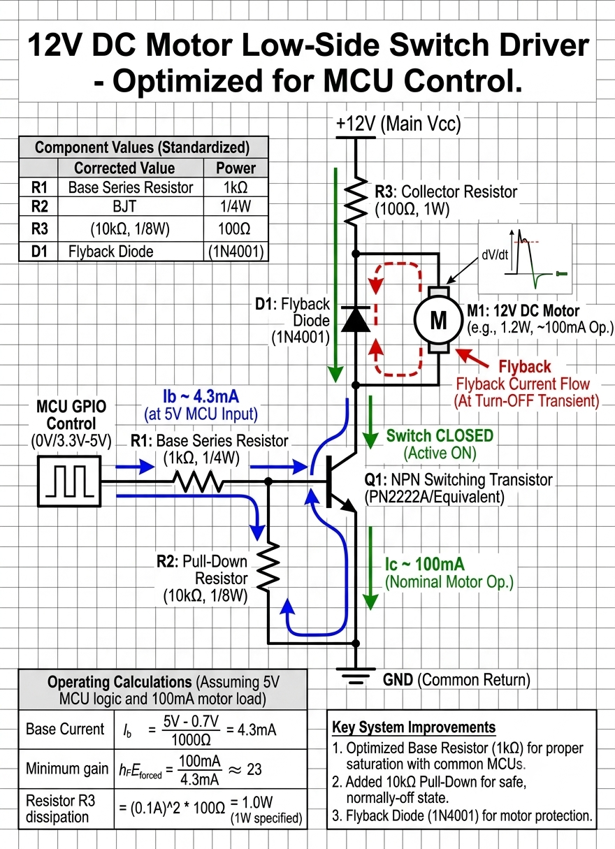 12V DC Motor Low-Side Darlington Switch Driver Circuit Schematic